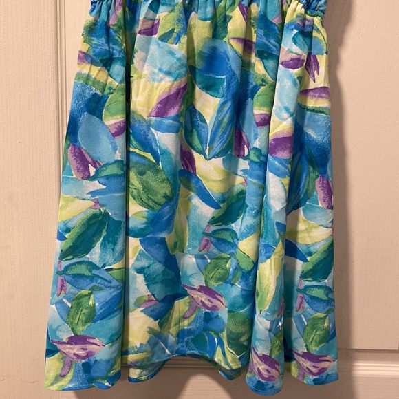 NWOT Blu Pepper L Blue/Green/Purple Palm Pattern Ruffle Dress - Picture 9 of 9